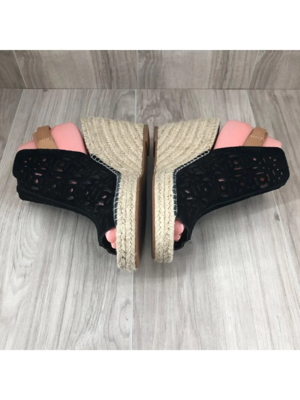Seychelles Wedge Sandals Womens 8.5 Black Suede Buckle Stap Espadrille Shoes